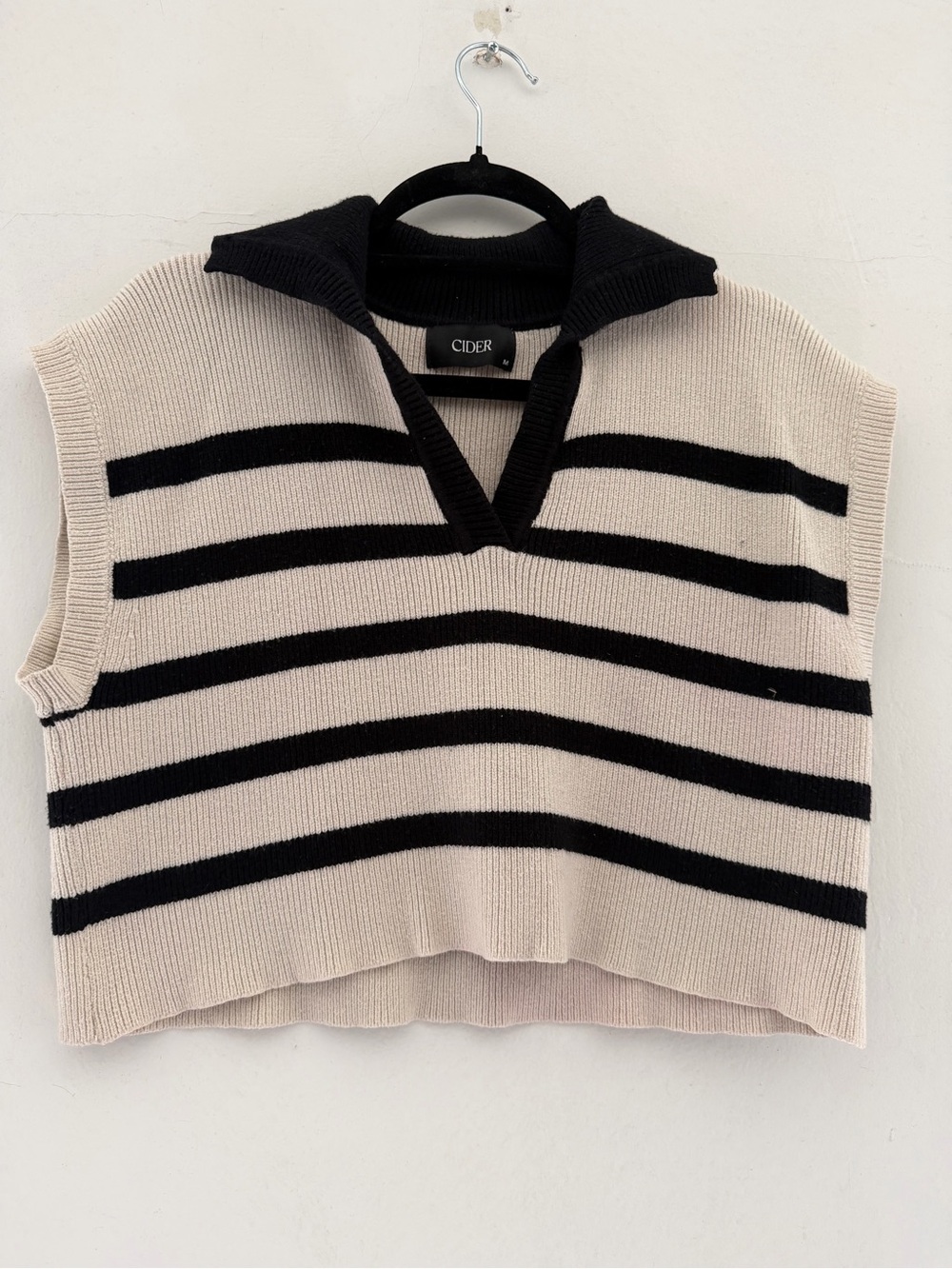 Cider Beige and Black Striped Knit Tank with Collar
